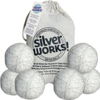 SilverWorks! Wool Dryer Balls Laundry Reusable - Odor Eliminating Dryer Laundry Balls with Silver Technology - Natural Fabric Softener and Static Reducer, Reduce Drying Time and Energy Costs - 6 Pack