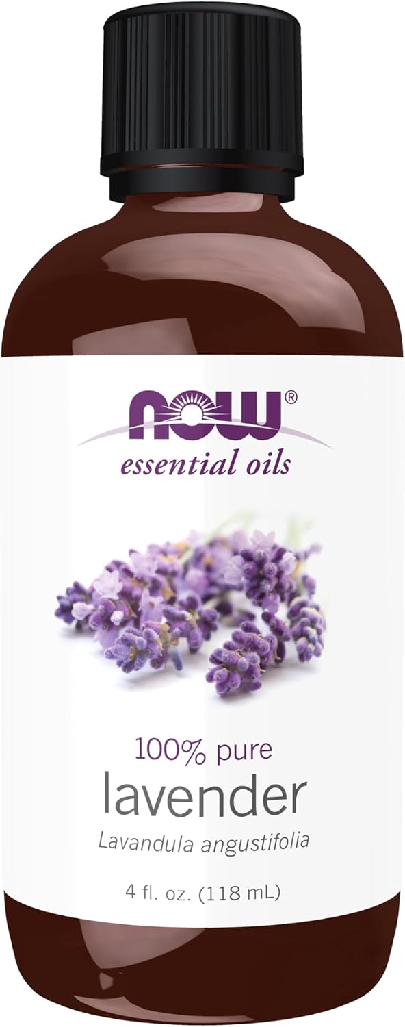 NOW Essential Oils, Lavender Oil, Soothing Aromatherapy Scent, Steam Distilled, 100% Pure, Vegan, Child Resistant Cap, 4-Ounce