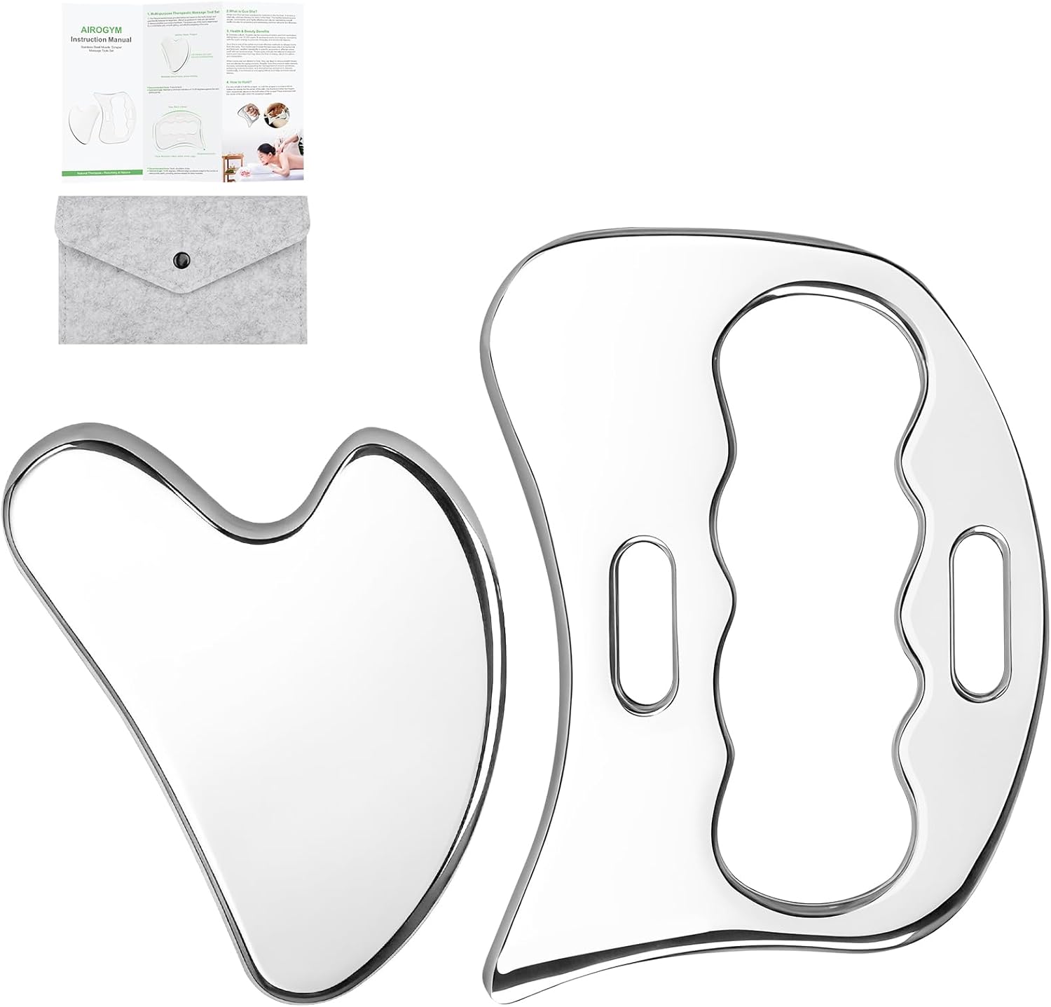 airogym 2 in 1 Stainless Steel Gua Sha Massage Tool - Professional Muscle Scraper for Soft Tissue Mobilization, IASTM Physical Therapy & Myofascial Release - Body Sculpting & Pain Relief Kit