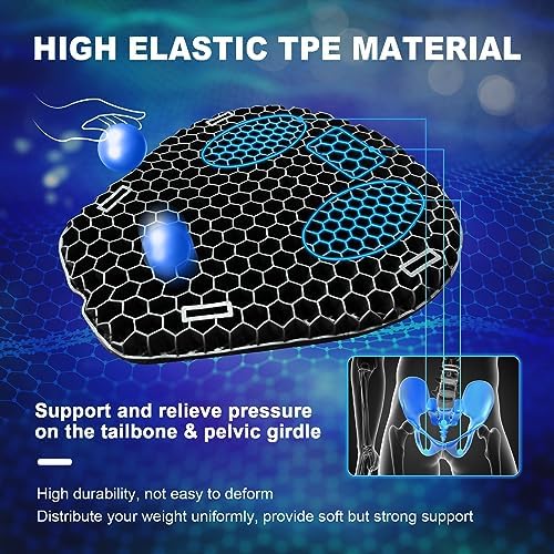 Motorcycle Gel Seat Cushion, 3D Honeycomb Shock-Absorbing, Hollow and Breathable, Hel Material is Compressive, Non-Breaking, Non-Hardening, Soft and Comfortable (Four Seasons)