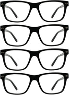 4 Pack Reading Glasses with Spring Hinges, Rectangle Readers for Women Men 1.0 1.25 1.5 1.75 2.0 to 4.0