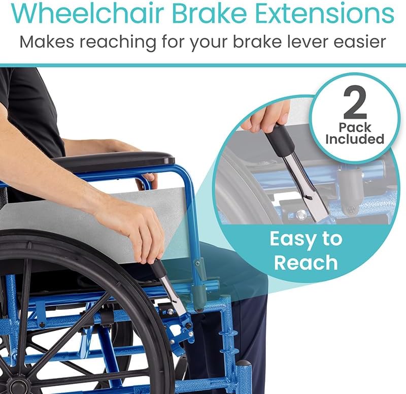 Vive Wheelchair Brake Extenders - Durable Brake Handle Extensions for Medical Wheel Chairs, Transport Chairs - for Adults & Seniors with Limited Mobility, Weak Hands, & New Wheelchair Users