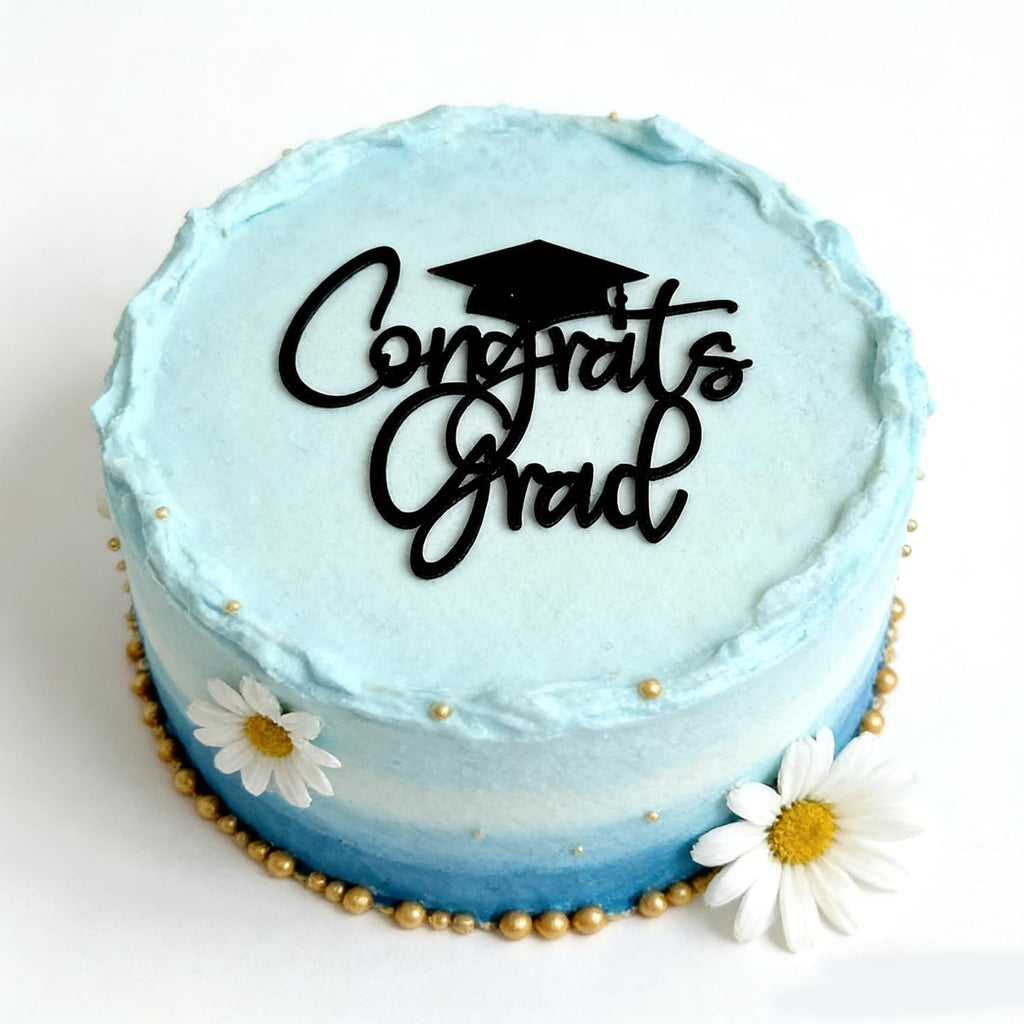 Congrats Grad Cake Topper, Gold Acrylic Graduation Cake Decoration Cake Pick Congrats Grad Cake Charm for Class of 2026 Graduations Party Decorations Supplies (Black)