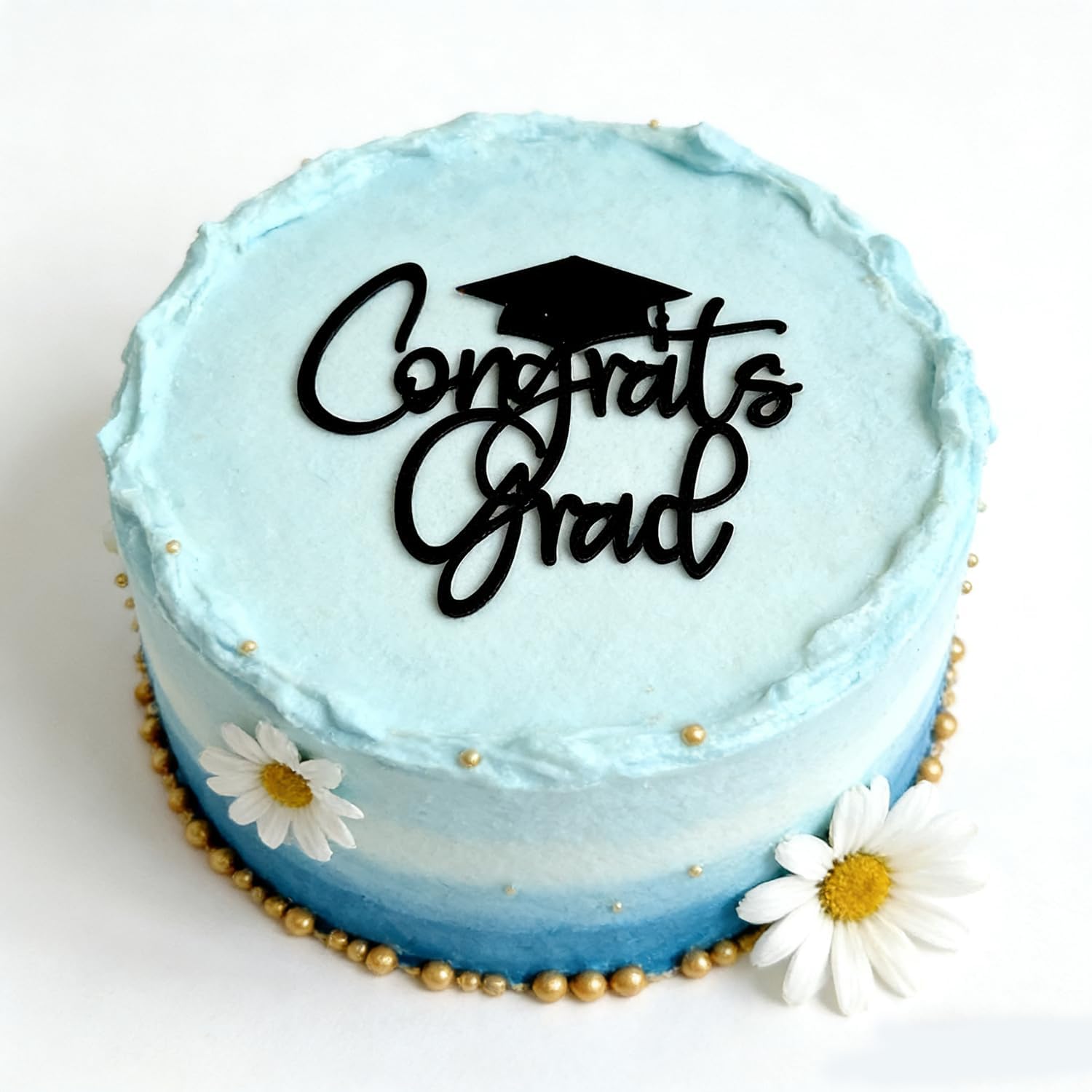 Congrats Grad Cake Topper, Gold Acrylic Graduation Cake Decoration Cake Pick Congrats Grad Cake Charm for Class of 2026 Graduations Party Decorations Supplies (Black)