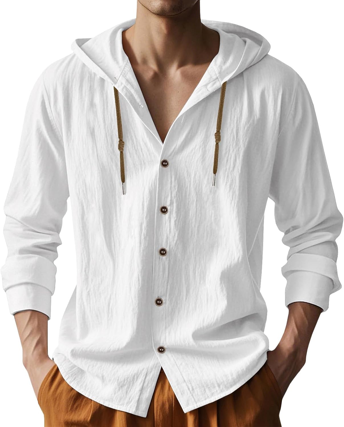 PIDOGYM Men Cotton Linen Long Sleeve Button Down Shirt Summer Casual Hawaiian Beach Tops Lightweight Fashion Hoodies