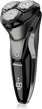 Electric Razor for Men - Phisco Electric Shavers for Man Face, USB Rechargeable, Waterproof Wet Dry Razors with Pop-Up Trimmer, LED Display, Travel Lock