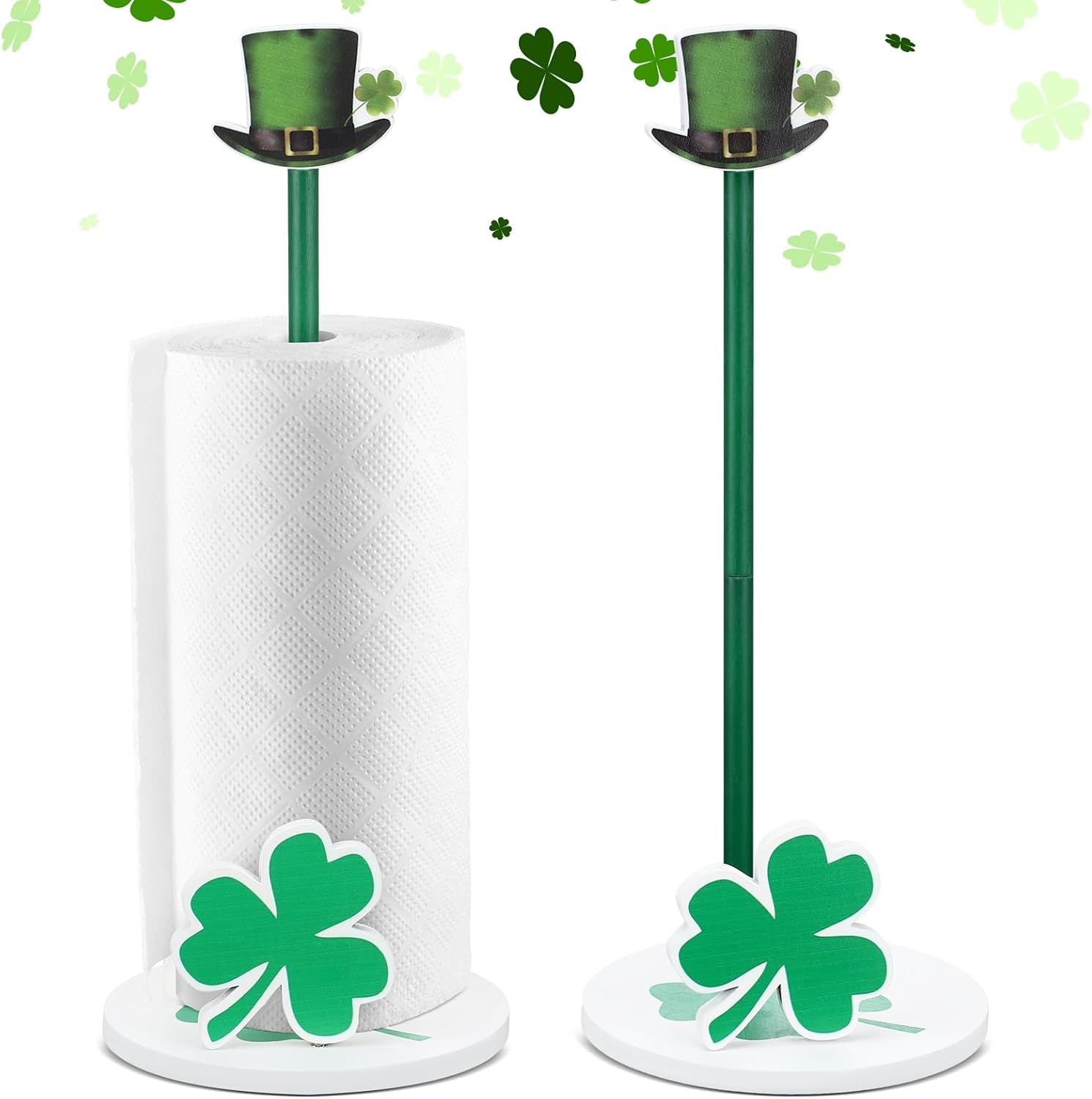 Namalu St. Patrick's Day Shamrock Paper Towel Holder with Round Base Rustic Shamrock Decor for Kitchen and Bathroom Fun Paper Towel Holder Kitchen Paper Towel Dispenser for Countertop Women Toilet
