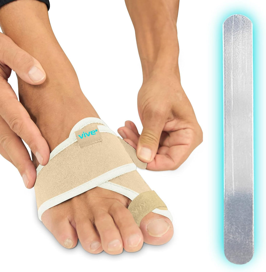 Vive Bunion Brace (Pair) - Big Toe Corrector Straightener with Splint - Hallux Valgus Pad, Joint Pain Relief, Alignment Treatment - Orthopedic Sleeve Foot Wrap Support for Men and Women (Beige)
