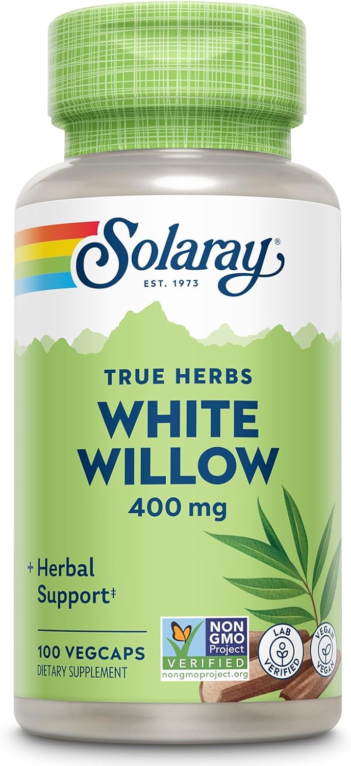 SOLARAY White Willow Bark Capsules 400 mg for Men & Women - Natural Herbal Supplement, White Willow Herb Caps for Wellness Support, Non GMO, Vegan - 100 Veg Caps