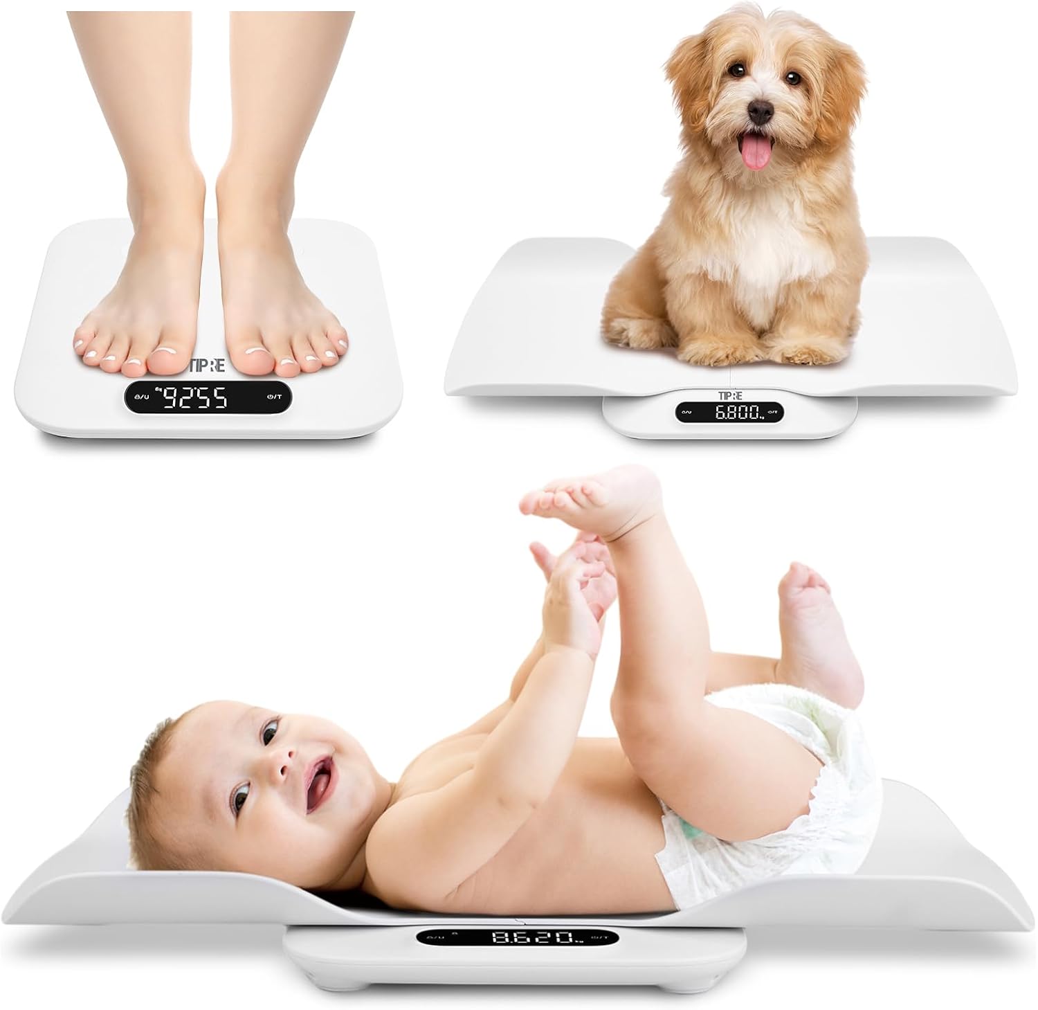 TIPRE Baby Weight Scale, Infant Scale with Detachable Tray, Pet Scale for Cat Dog, Multiple Weighing Scale for Toddler, Children, Pet and Adult Auto-Rotation LED Screen, Up to 400lb/180kg