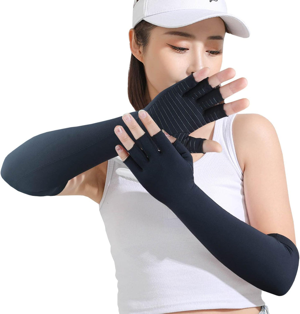 Copper Long Arthritis Gloves - Copper Infused Extra Long Fit Compression Glove for Women & Men Computer Typing, Carpal Tunnel and Support Wrist Hands Pain Relief,1 Pair (Medium)