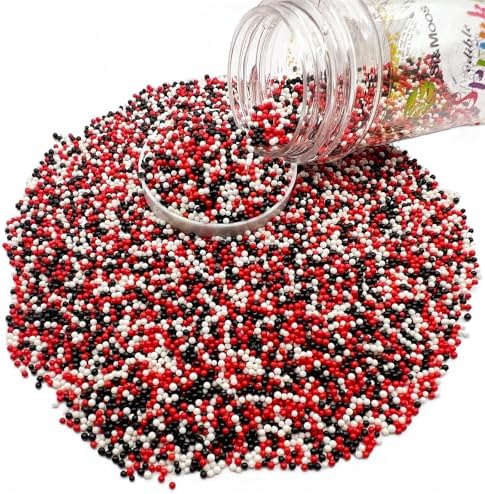 SE Si&Moos Nonpareil Sprinkles, 2mm Red White and Black Mini Edible Pearls Red and Black Sprinkles for Cake Decorating Halloween Cake Decorations Wedding Baby Shower Party Christmas Holiday Supplies 3.5 OZ