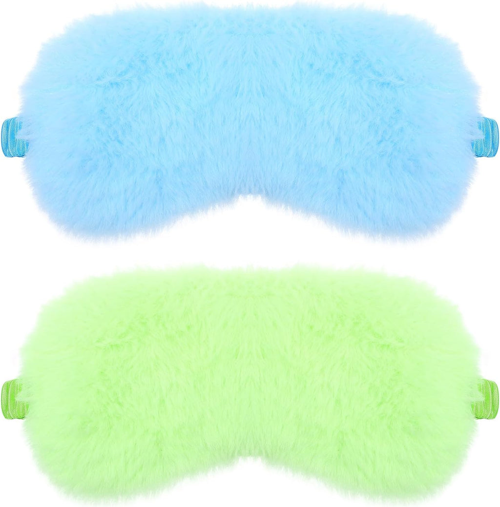 2 Pcs Plush Leopard Eye Mask Soft Sleeping Blindfold Eye Cover Comfortable Furry Faux Fur Sleeping Mask Satin Nap Night Eyeshade Cover for Women Men Gift (Green, Blue)