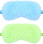 2 Pcs Plush Leopard Eye Mask Soft Sleeping Blindfold Eye Cover Comfortable Furry Faux Fur Sleeping Mask Satin Nap Night Eyeshade Cover for Women Men Gift (Green, Blue)