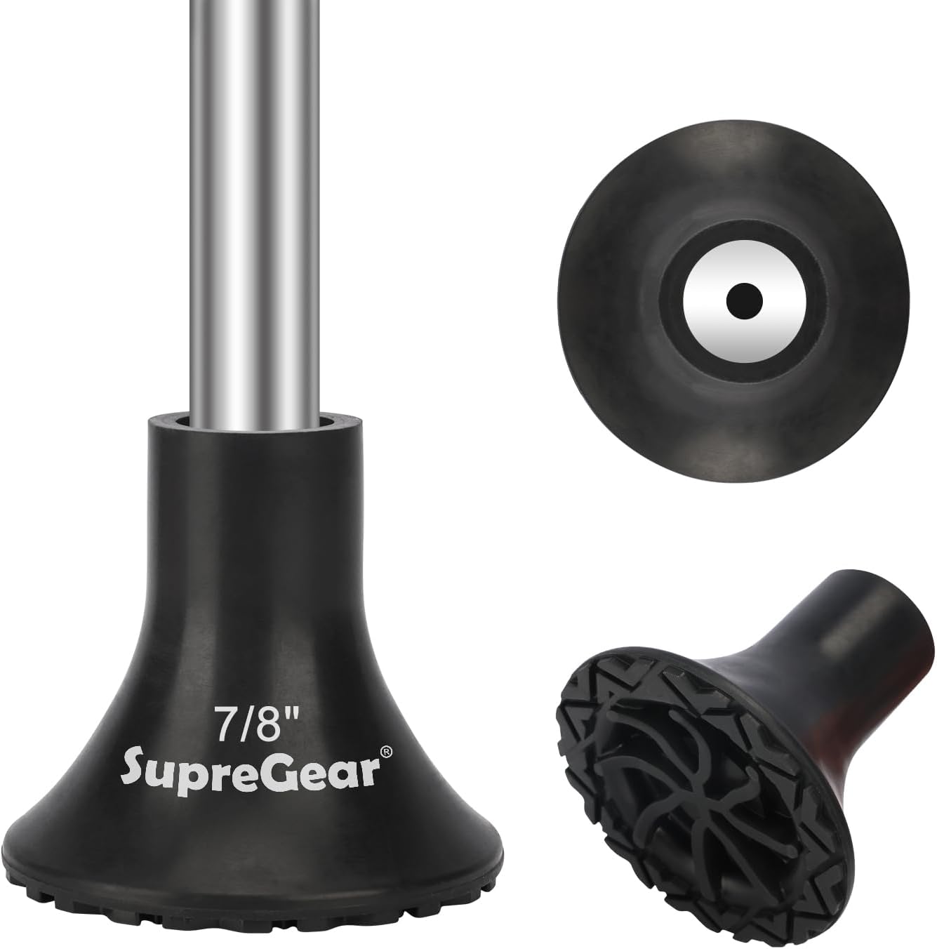 supregear Crutch Tip 7/8 inch Heavy Duty, Non-Slip Rubber Replacement Cane Tips, All Terrain Crutch Foot Pad, Wide Tips for Walking Canes and Crutches, 1-Pack/XL, Black