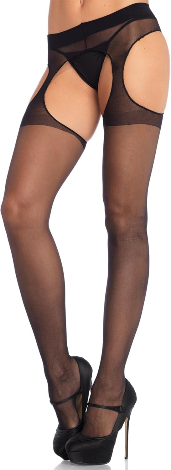 Leg Avenue Womens High Waist Sheer Suspender Pantyhose Stockings