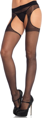 Leg Avenue Womens High Waist Sheer Suspender Pantyhose Stockings