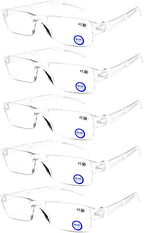 AQWANO 5 Pack Rimless Reading Glasses Women Men Blue Light Block, Lightweight Clear Frames Computer Readers Anti Glare