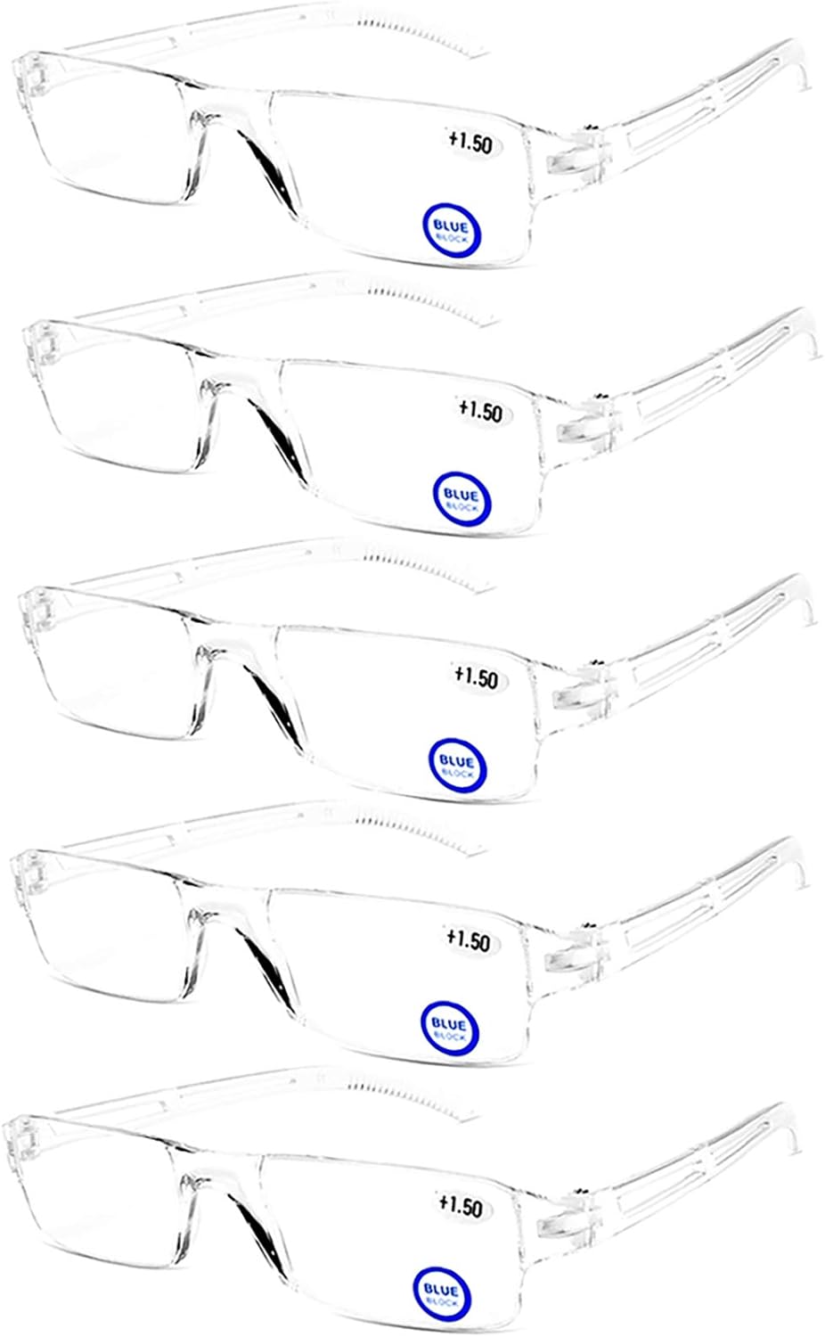 AQWANO 5 Pack Rimless Reading Glasses Women Men Blue Light Block, Lightweight Clear Frames Computer Readers Anti Glare