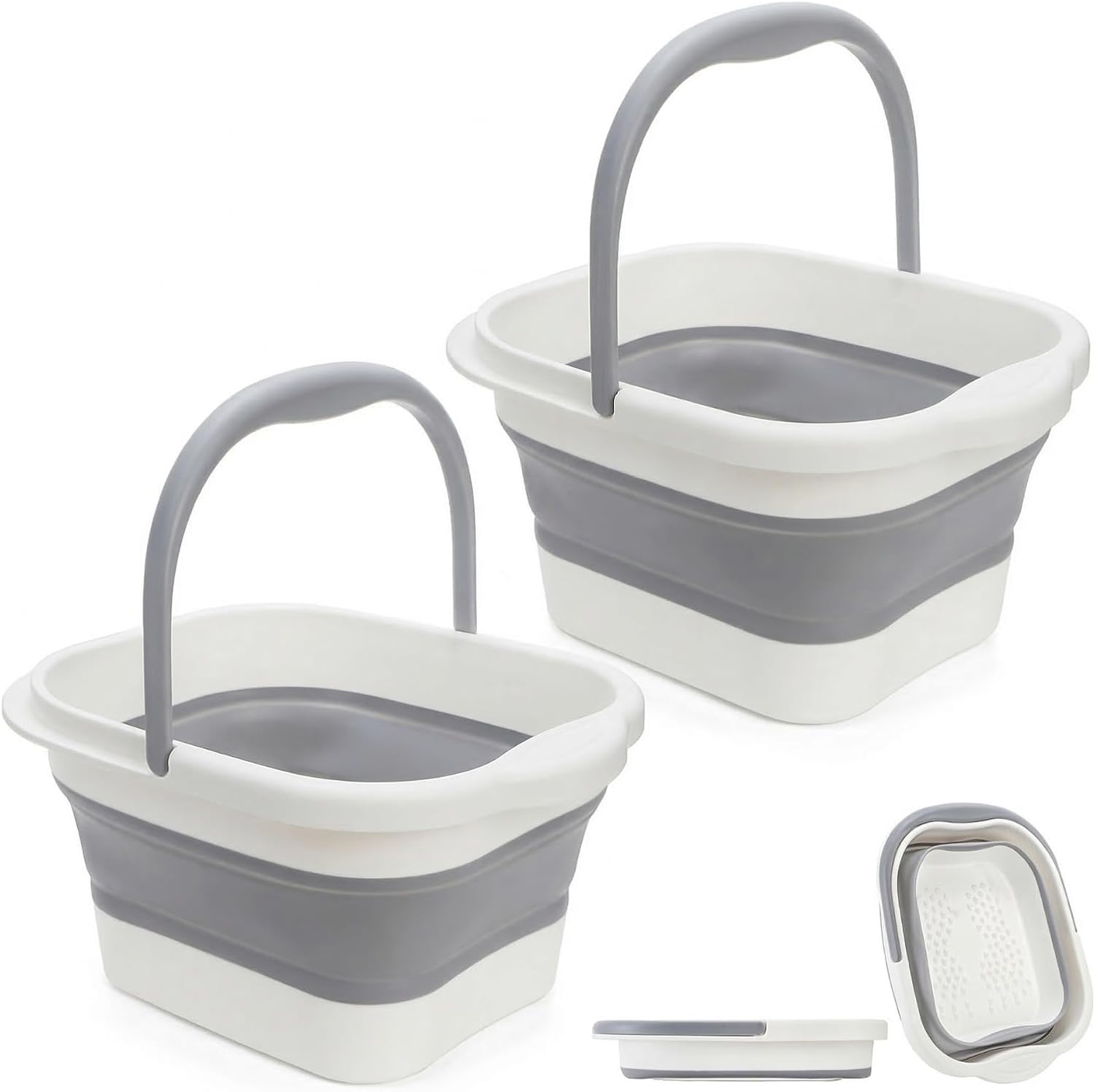 Hacaroa 2 Pack Collapsible Foot Soaking Tub with Massage Points, 15L (4 GL) Plastic Foot Spa Bath Basin Portable Pedicure Bowl with Handle, Folding Feet Tube Bucket for Bathroom, RV, Camping