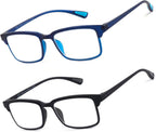 CARA 2 Pack Reading Glasses Men, Super Lightweight Grilamid TR90 Frame for Women Blue Light/UV400 Protection Computer Readers, Black+Blue, 1.5x