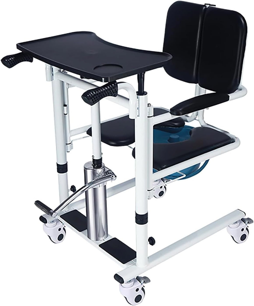 Hydraulic Patient Lift Chair for Home Use, Patient Transfer Chair Height Adjustment/180° Split Seat/Universal Wheel, Bathroom Wheelchairs with Soft Cushion and Bedpan,B