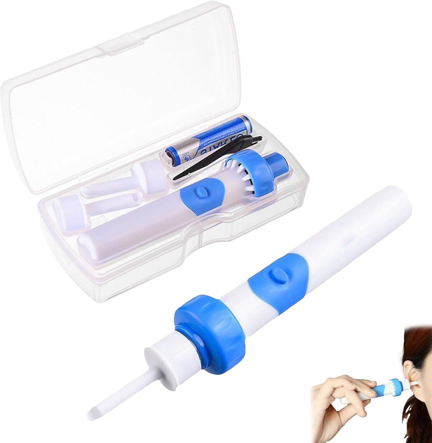 Ear Savvy Vacuum Ear Wax Remover Electric Vacuum Cleaner Suction Earwax Remove, Cordless Earsavvy Ear Wax Removal Tool Kit with 2 Soft Replacement Heads (1PCS)