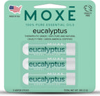 MOXĒ Eucalyptus Essential Oil Nasal Inhaler, Sinus & Congestion Relief, Daily Relaxation, Stress Relief, Therapeutic No-Mess Aromatherapy, Pure and Natural, Made in USA (3 Pack) packaging may vary