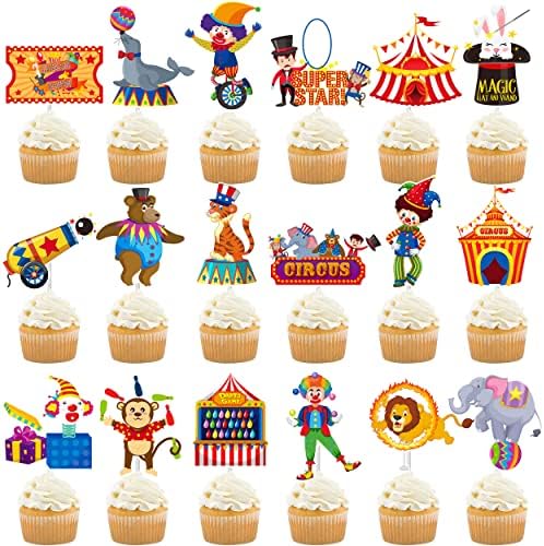 Circus Cupcake Toppers 36pcs - Carnival Party Decoration Cake Cupcake Picks for Circus Theme Birthday Party & Baby Shower