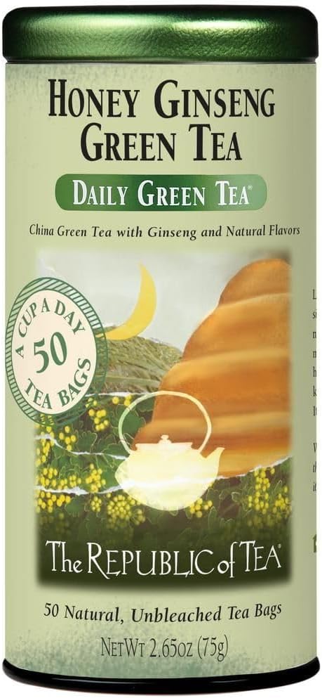 The Republic of Tea - Honey Ginseng Green Tea, 50 Tea Bags, Tin | Flavored Gourmet Tea | Caffeinated
