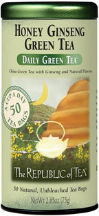 The Republic of Tea - Honey Ginseng Green Tea, 50 Tea Bags, Tin | Flavored Gourmet Tea | Caffeinated
