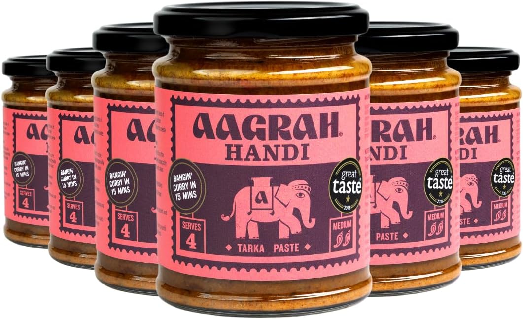 Aagrah Foods Kashmir Handi Medium Heat Cooking Sauce (6 Pack, 270g Each)