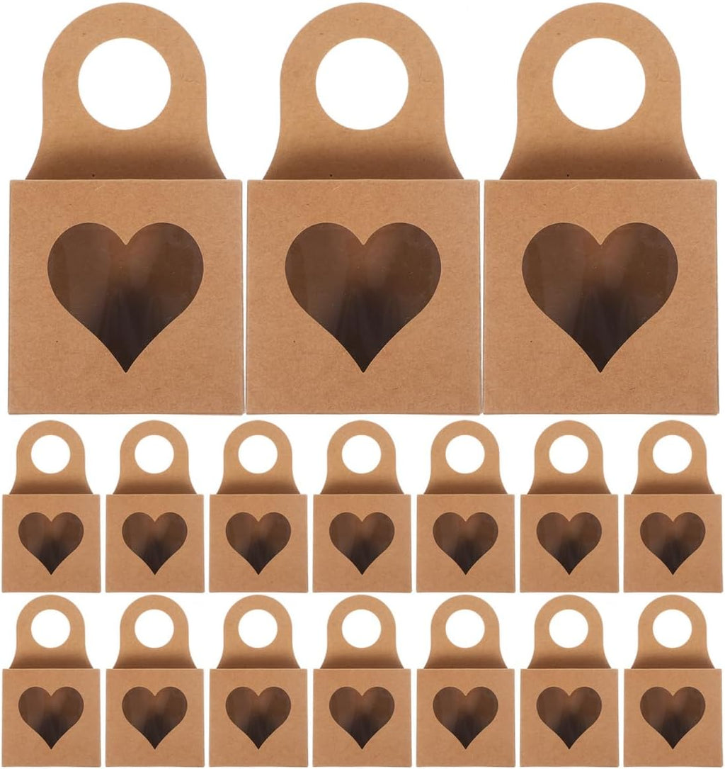 BESTonZON 25 PCS Kraft Paper Wine Bottle Boxes with Window, Hanging Gift Candy Container for Wine, Foldable Favor Boxes for Candy, Chocolate, and Cookies, Ideal for Weddings and Parties