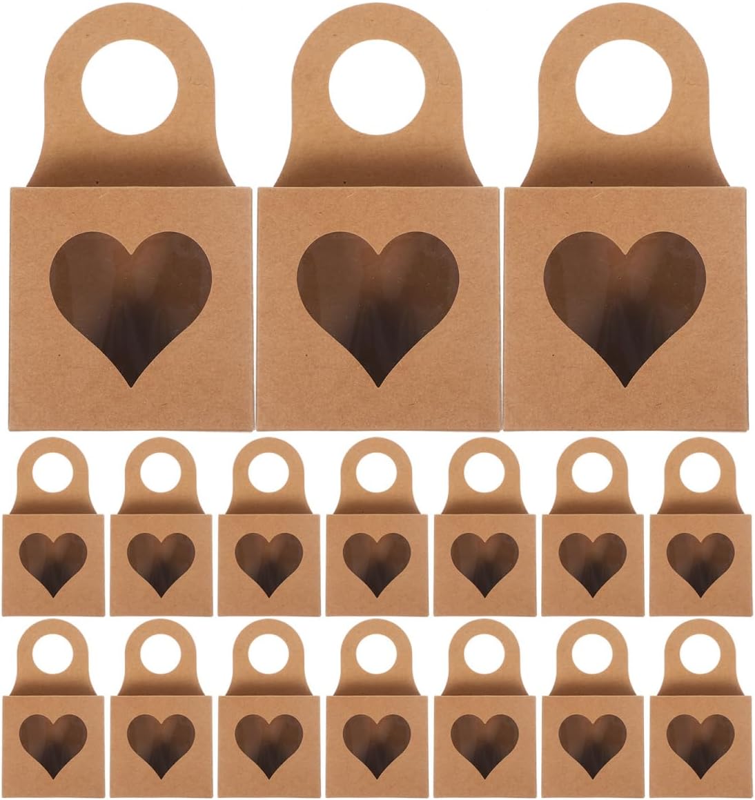 BESTonZON 25 PCS Kraft Paper Wine Bottle Boxes with Window, Hanging Gift Candy Container for Wine, Foldable Favor Boxes for Candy, Chocolate, and Cookies, Ideal for Weddings and Parties