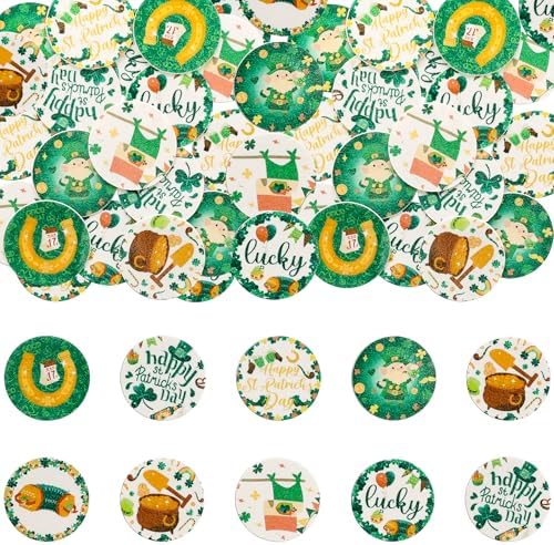 Gyufise 48Pcs Edible Happy St Patrick’s Day Cupcake Toppers Wafer Paper Shamrock Green Hat Lucky Cupcake Picks for Happy St Patrick’s Day Irish Theme Baby Shower Birthday Party Supplies