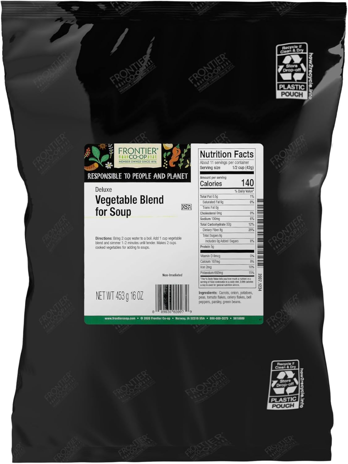 Frontier Deluxe Vegetable Soup, 1-Pound, Mixed Dried Vegetables For Soup, Stew, Stir Fry, Onion, Carrots, Peas & Potatoes