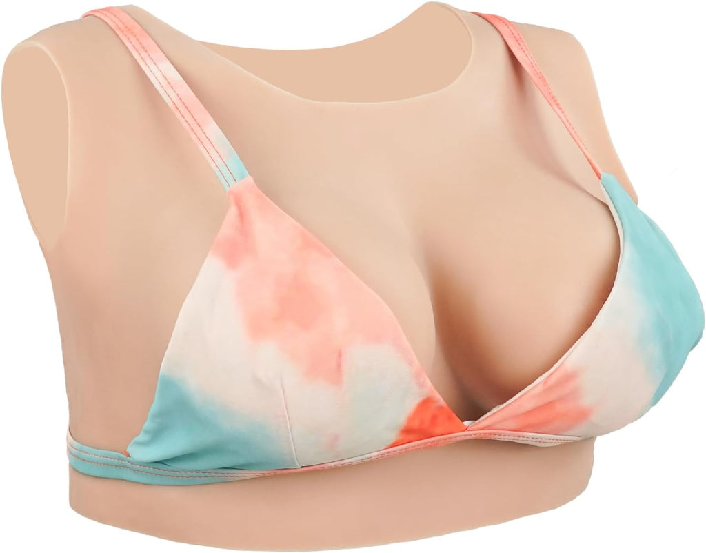 Minaky Silicone Breastplate Fake Breast forms Round Collar B-E Cup Fake Boobs for Crossdressers Transgender Drag Queen