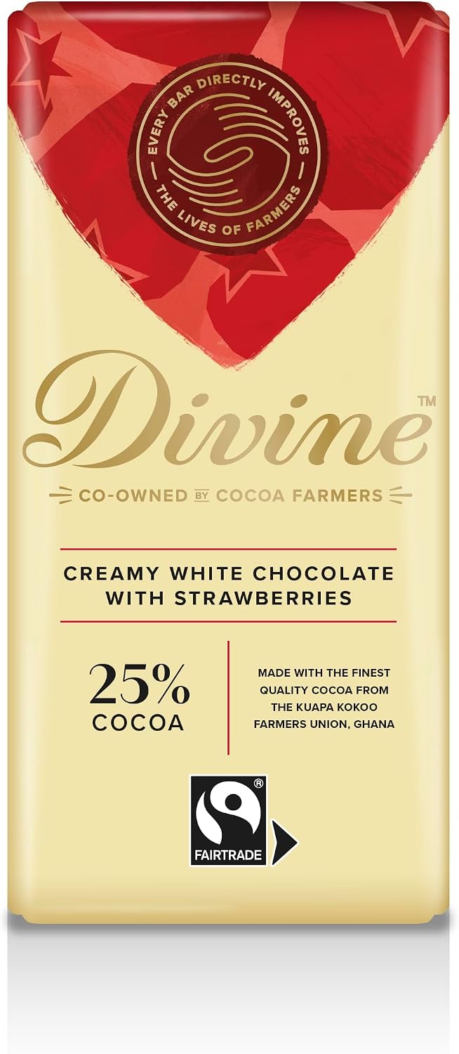 DIVINE CHOCOLATE White Chocolate Strawberry, 90 GR