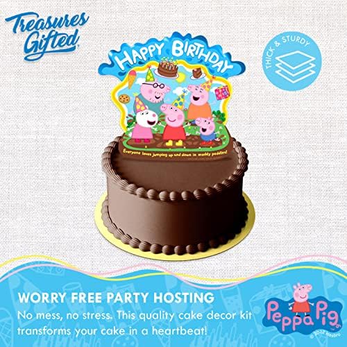 Treasures Gifted Officially Licensed Peppa Pig Birthday Party Supplies - Cake Topper Set - 1 Peppa Pig Cake Topper & 24 Cupcake Toppers with Matching Wrappers - Birthday Party Decorations