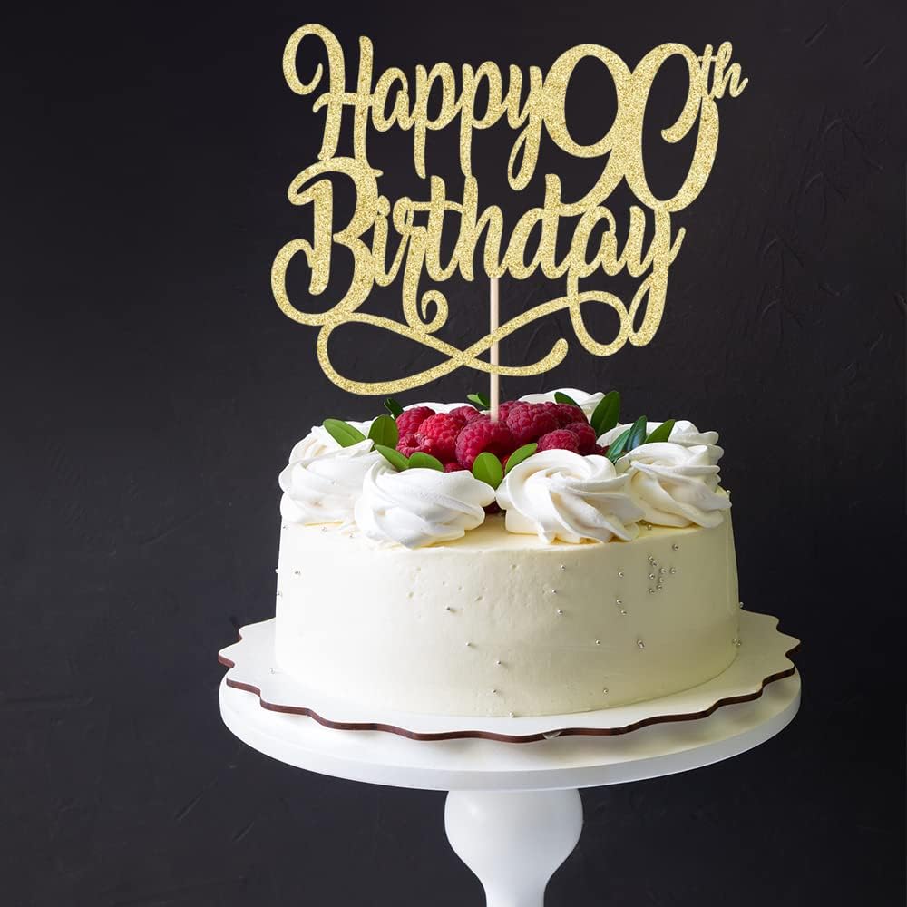Gold Glitter Happy 90th Birthday Cake Topper,Cheers to 90 Years,happy 90th Birthday Cake Topper,90th Anniversary Cake Topper， men and women 90 years old happy birthday Party Decoration