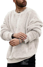 Mens Fuzzy Sherpa Sweatshirt Long Sleeve Fluffy Crew Neck Pullover Cozy Basic Unisex Fall Winter Warm Tops