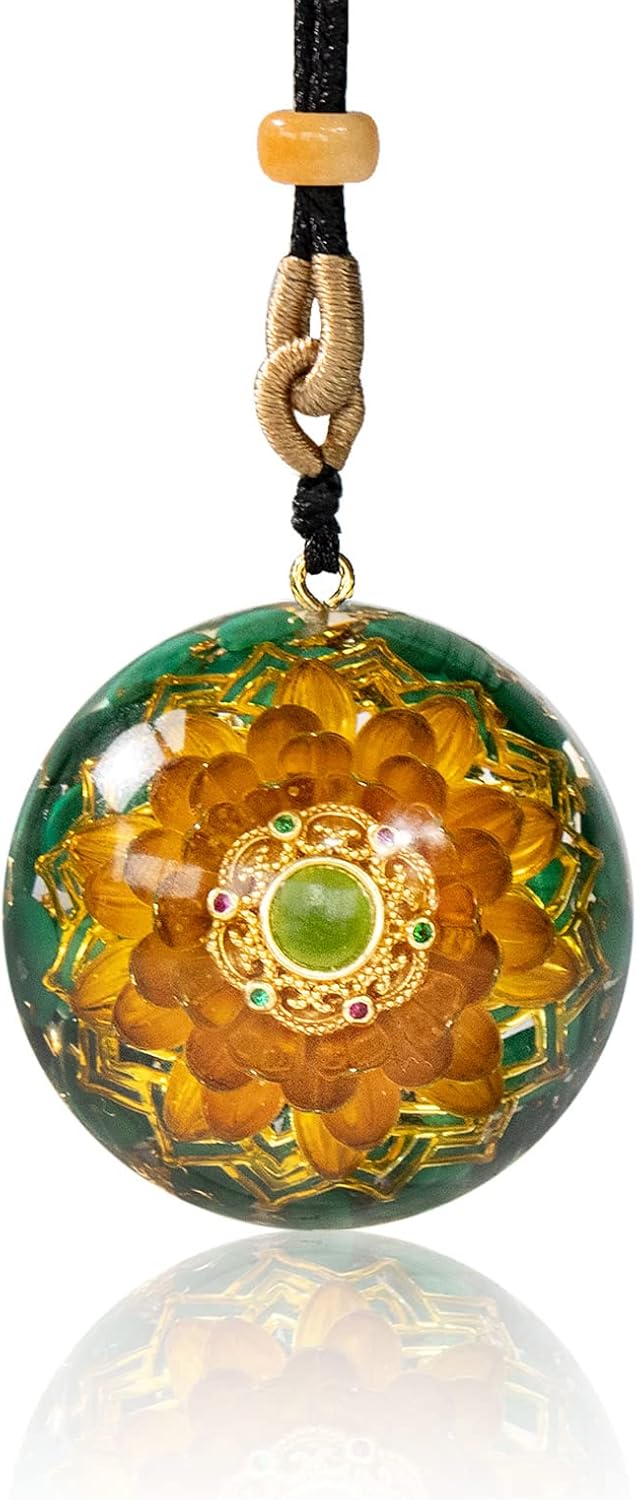 Da Piao Liang Orgonite Necklace With Malachite And Flower Of Life - Healing Crystals For Energy Protection And Meditation - Spiritual Pendant With Adjustable Cord