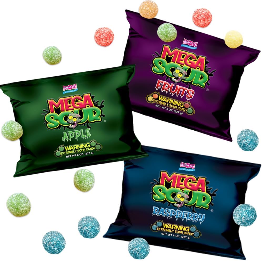 Barnetts Mega Sour Candy 3 Pack – Handmade British Sweets – Raspberry, Apple & Fruits – Gift or Party Treat (227 g × 3)