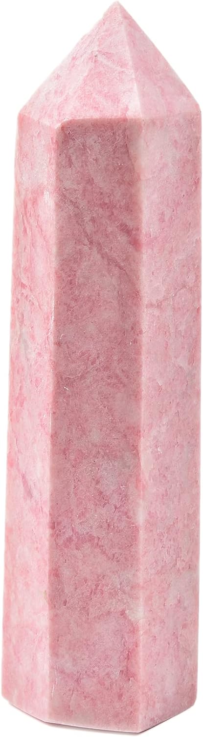 JIC Gem Natural Extra Large Pink Quartz Crystal Wand Pink Powder Opal Healing Crystal Obelisk Tower Point Decor Reiki 1.8-2.2 LBS