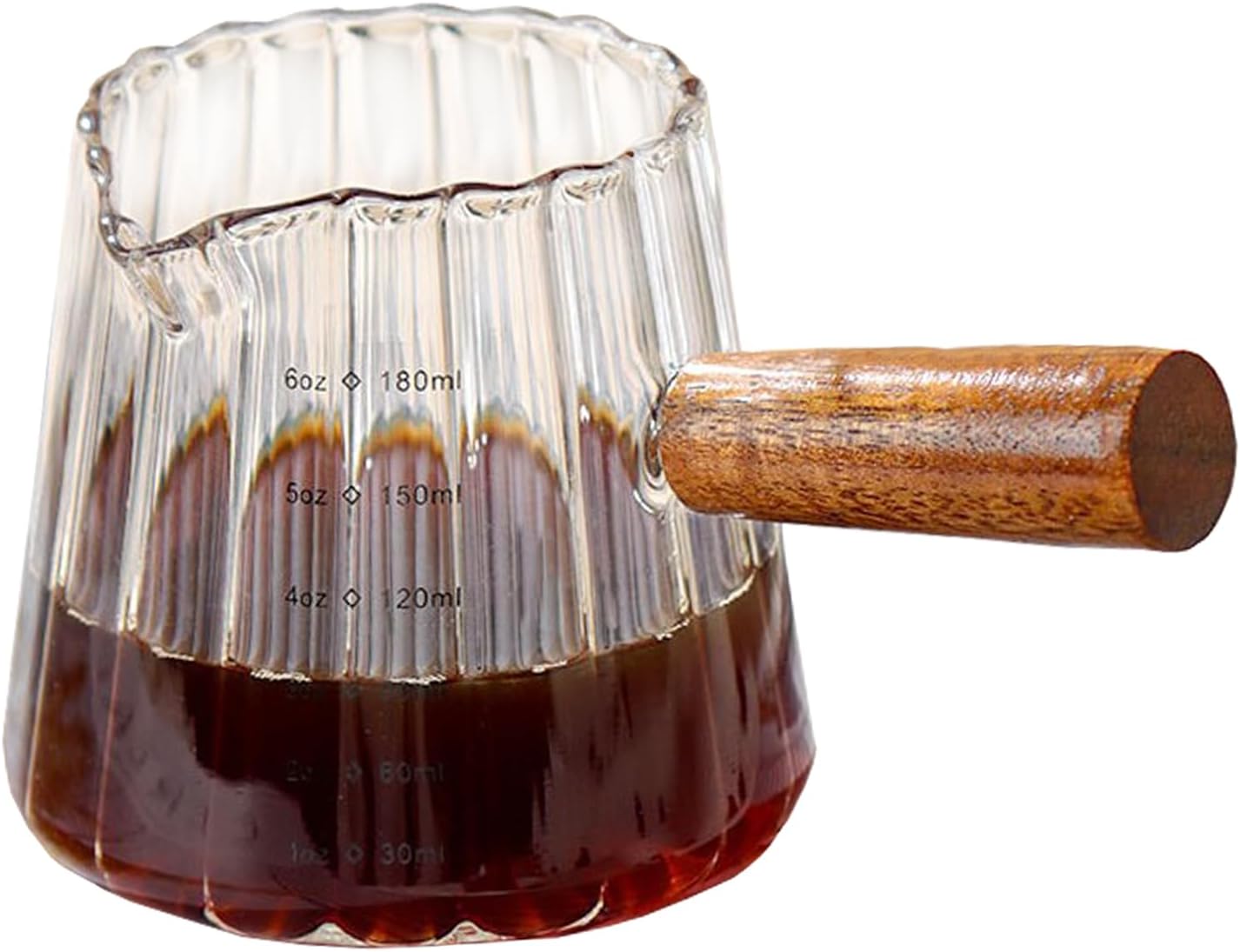 Wooden Handle Coffee Cup with Scale, Espresso Accessories Double Scale Glass Measuring Cup Milk Frother Glass Cup V-Shaped Espresso Cup