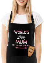 Funny Baker Apron for Mum, World's Best Mum, Adjustable Black Apron with 2 Pockets, Gifts for Mom, Wife, Girlfriend, Mother's Day, Birthday, Christmas (Water Resistant)