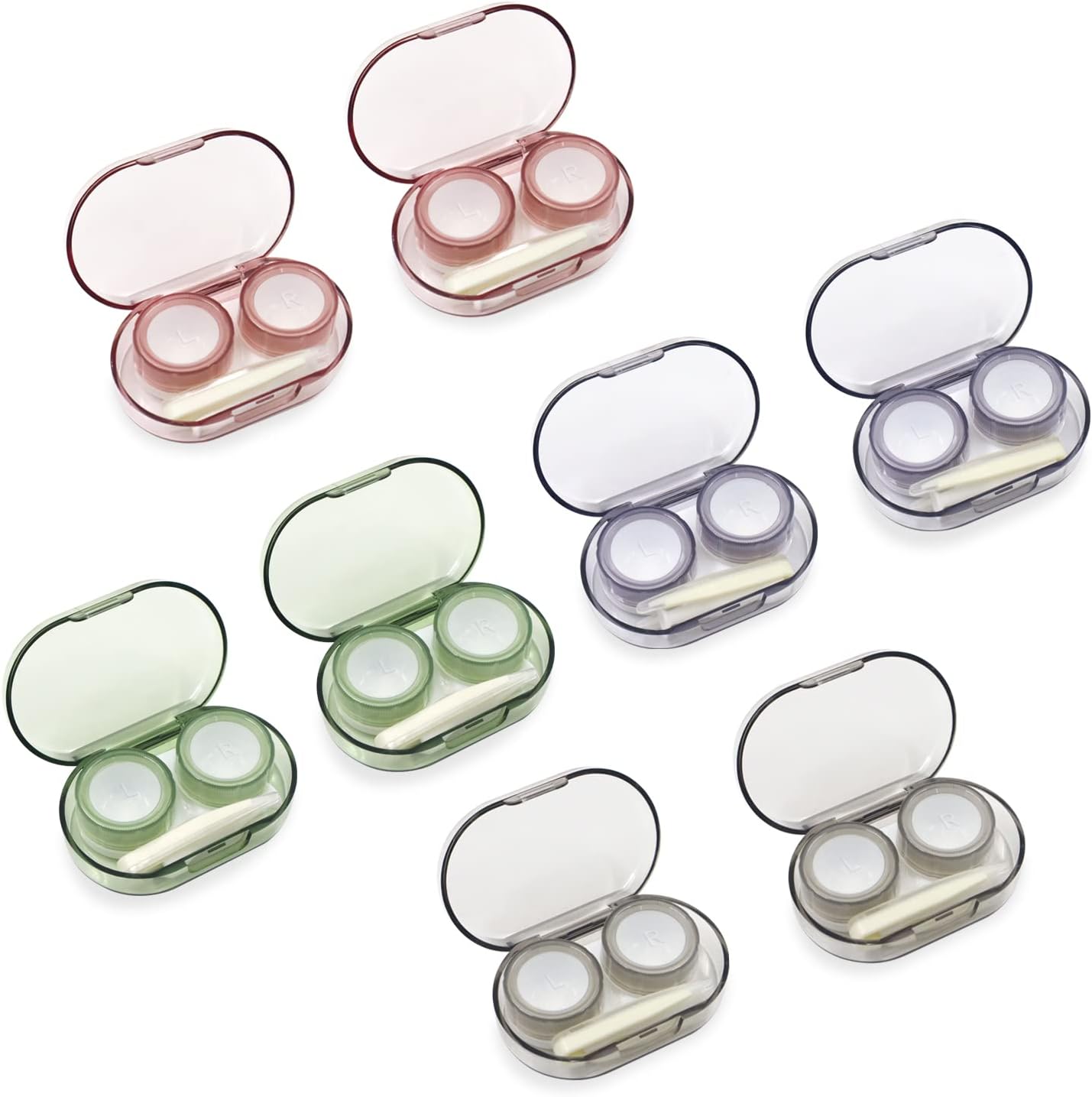 8 Pack Clear Contact Lens Case with Inserter/Remover & Tweezer, 4 Colors Leak-Proof Bulk Contact Cases with Box, Lenses Holder Kit with L/R Mark, Style B