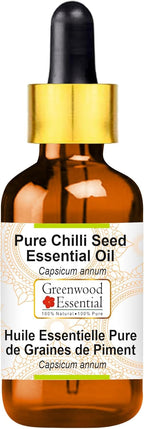 Greenwood Essential Pure Chilli Seed Essential Oil (Capsicum annum) with Glass Dropper Steam Distilled 100ml (3.38 oz)