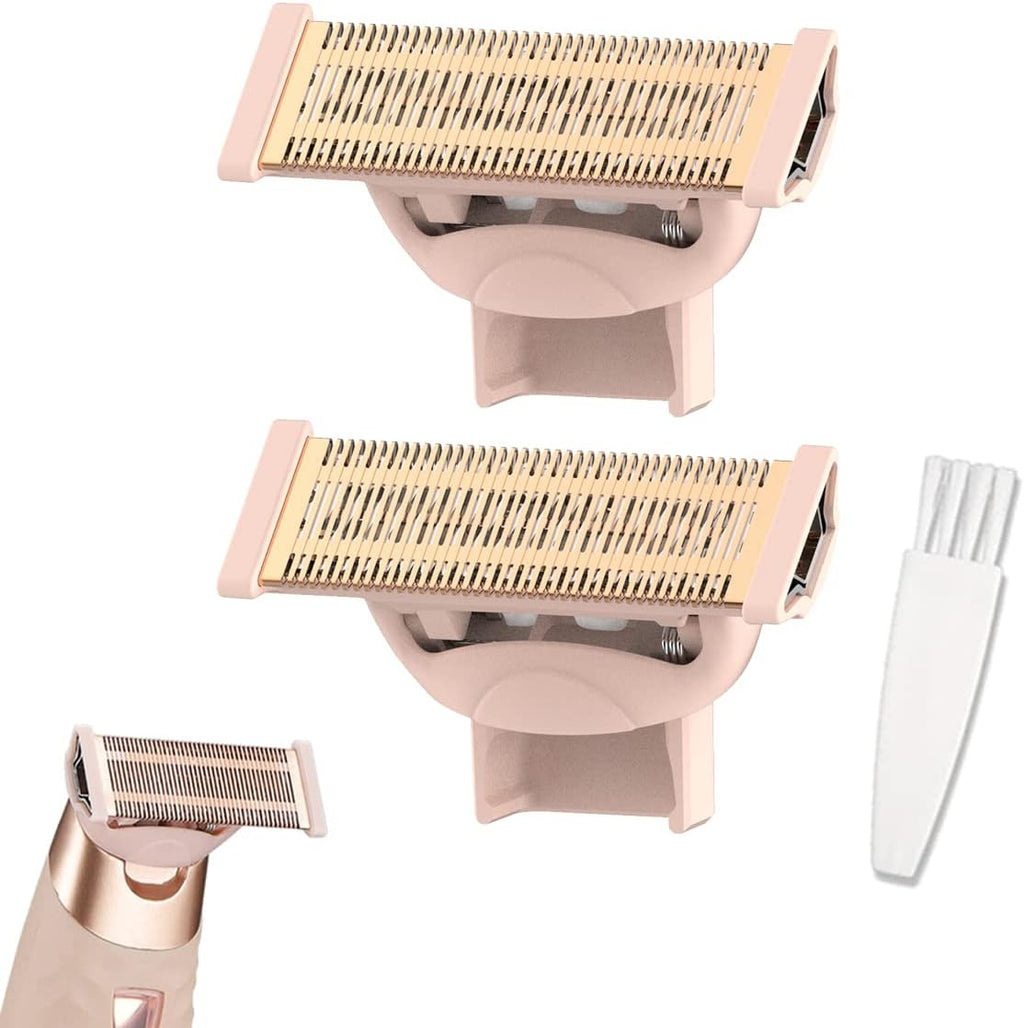 2 Pack Replacement Body Razor head Compatible with Finish Touch Flawless Nu Razor Replacement Blades incude a clean brush,Rose Gold