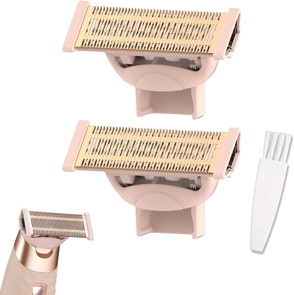 2 Pack Replacement Body Razor head Compatible with Finish Touch Flawless Nu Razor Replacement Blades incude a clean brush,Rose Gold